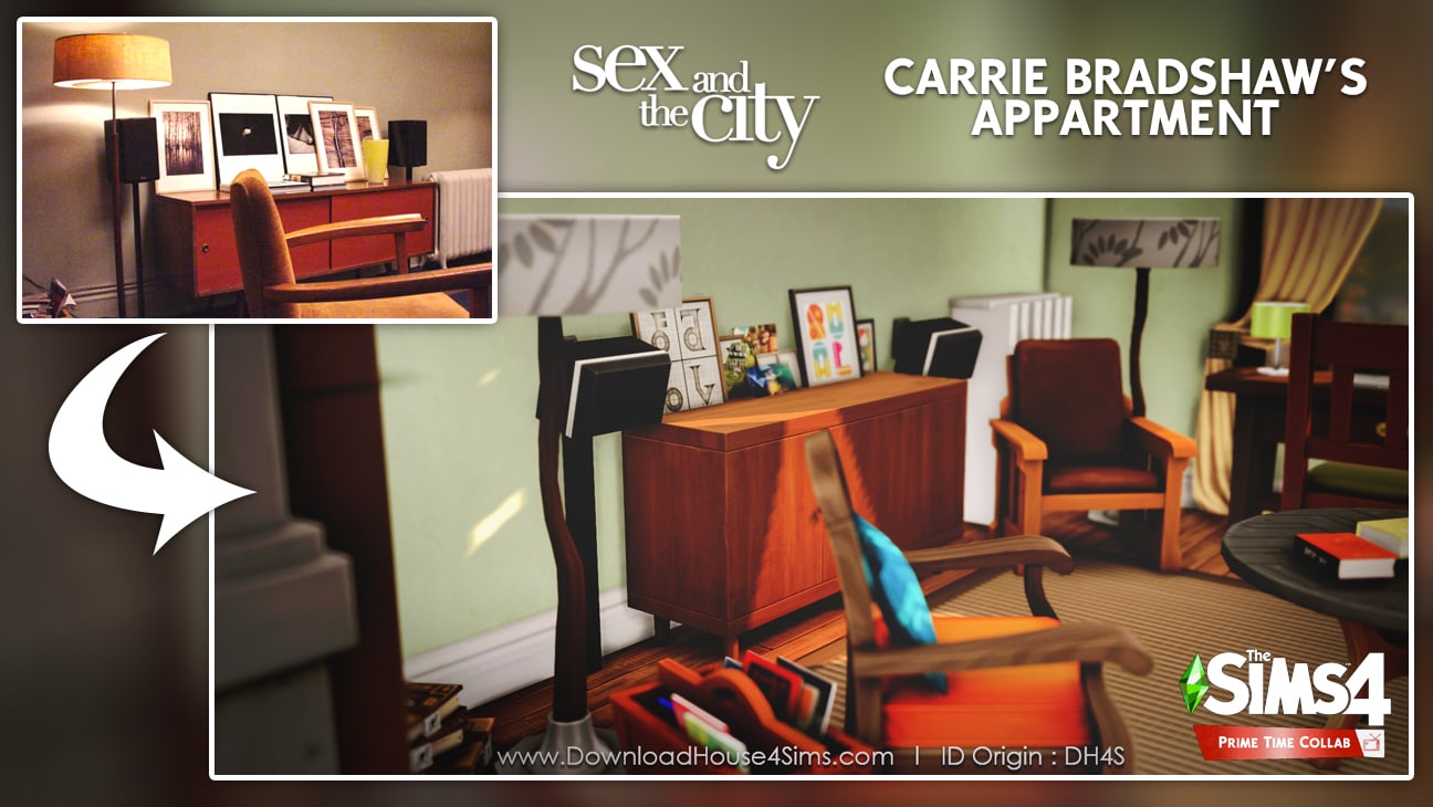 Carrie Bradshaw's appartment flat sims 4 second part of the living room
